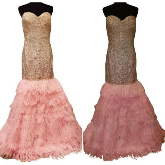 Couture Luxurious Ostrich Feathers Designer Embroidery Evening Prom Gown Dress - Picture 10 of 16